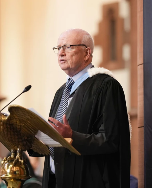Chair of the Board delivering a speech at the podium during Glasgow Kelvin College's 2025 graduation ceremony. Chair of the Board delivering a speech at the podium during Glasgow Kelvin College's 2025 graduation ceremony.